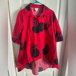 Truth + Style Red and Black Casual Button Down Shirt